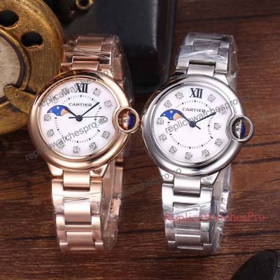 Replica Ballon Bleu de Cartier Moon Phases Diamond Marker Quartz Ladies Watches